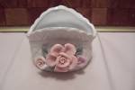 White Porcelain Pink Rose Decorated Cache Pot