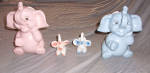 4 ELEPHANTS 2 BLUE 2 PINK (2 ARE FIGURINES 2 ARE BANKS)
