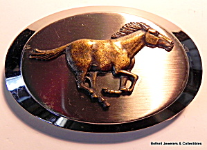 Belt Buckle Vintage Bronze Horse On Silver