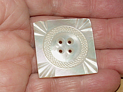 Antique Carved Square Mother Of Pearl Shell Sewing Buttons 1 1/16 In.
