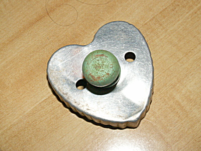 Vintage Heart Aluminum Cookie Cutter With Green Wood Handle