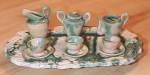 Old 10 piece Majolica Pottery Child Dollhouse Miniature Tea Set