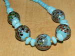 Vintage Glass Bead Necklace Turquoise Copper Swirls & Speckles