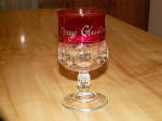 1969 King's Crown Cranberry Flash Red Goblet Merry Christmas Connie