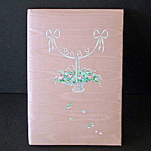Pink Satin 1940 Baby Birth Record Book Unused Painted Cover