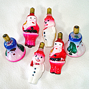 6 Figural Glass Christmas Light Bulbs