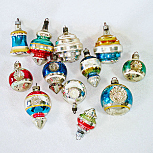 Dozen 1940s Premier Shapes Glass Christmas Ornaments