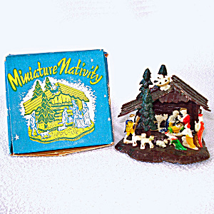 Miniature Hard Plastic Nativity Scene Christmas Ornament In Box