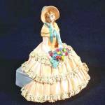Realistic Chalkware Figurine Victorian Sunbonnet Lady Lace Dress