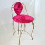 Mid Century Brass, Hot Pink Velour Vanity Chair Stool