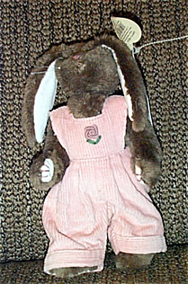 Ty Rose Attic Plush Tan Bunny In Pink Overalls 1998