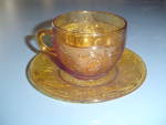 Indiana Tiara Amber Sandwich Glass Cups and Saucers 