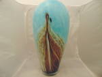 Art Glass Cased GORGEOUS VASE Feathers Brown, Turquoise 