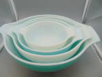 Pyrex Butterprint White/Turquoise Set of 4 Cinderella Bowls