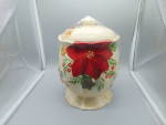 Home Christmas Holiday Poinsettia Ceramic Cookie Jar