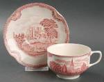 Johnson Bros Old Britain Castles Pink Cups/Saucers Crown Stamp