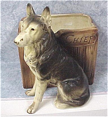 Ceramic German Shepherd Named Chief Planter