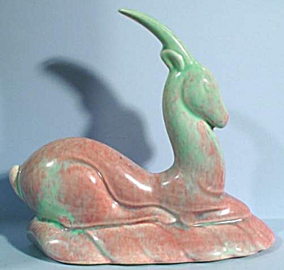 Pink And Green Art Pottery Gazelle