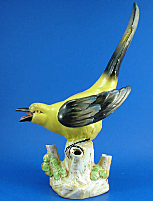 Large Porcelain Flower Frog Bird Figurine