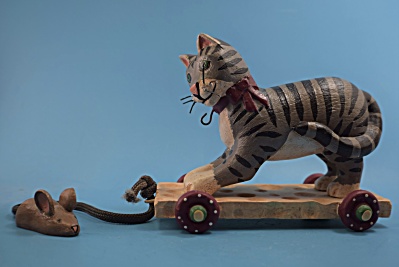 Wood Resin Pull Toy Cat Randy Tate Midwest
