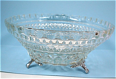 Small Clear Glass Dish With Metal Feet