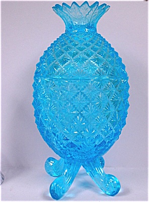 Light Blue Glass Pineapple Covered Candy Dish
