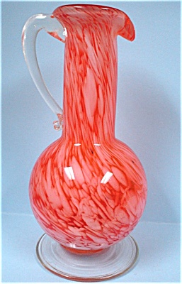 Orange White And Clear Art Glass Pitcher