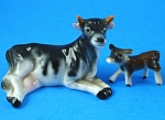 Miniature Bone China Japan Lying Cow and Calf