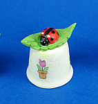 Hand Painted Ceramic Thimble - Ladybug on Leaf