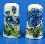 Hand Painted Porcelain Thimble Pair - Blue Floral