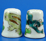 Hand Painted Porcelain Thimble Pair - Frogs