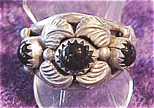 Sterling Onyx Ring Native American Signed