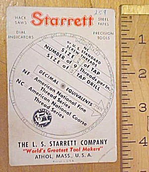 Starrett Screw Thread Calculator 1940's