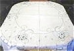 White Linen Tablecloth Embroidery Blue Flowers