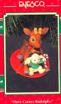 1993 ENESCO TREASURY ORNAMENT HERE COMES RUDOLPH 2 YEAR LIMITED EDITION BUNNY CANE