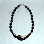 Trifari Black Beaded Goldtone Necklace
