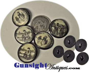 Rarely Offered Set Of 5 - 18th Century Liverpool Transfer - Ceramic Buttons