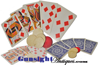 Original 19th Century King High Straight Flush & Bone Poker Chips - Display Hand