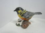 Vintage Porcelain Black & Yellow Bird Figurine On Log