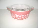 Vintage Pyrex Pink/White Gooseberry Covered Casserole
