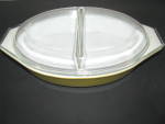 Vintage Pyrex Verde Yellow Divided Dish with Clear Lid