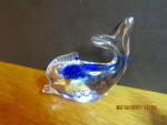 Vintage Heavy Glass Paperweight Blue/Clear Fish