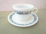 Vintage Pyrex Old Town Blue Teacup & Saucer Set