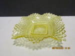 Indiana Glass Yellow Diamond Point Ruffled Edge Dish