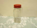 Vintage Glass Square Red Covered Spice Jar 