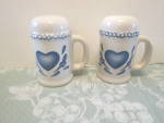 Vintage Blue Hearts Design Salt & Pepper Shakers