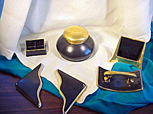 Rs Prussia Black And Gold Desk Set-rare