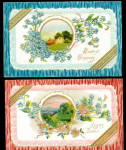 2 Greetings with Ribbons 1908 Postcards