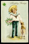 Little Boy with Dog 1908 Birthday Greetings Postcard
