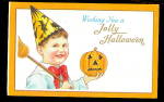 1912 Halloween Boy with Hat Holding JOL Postcard